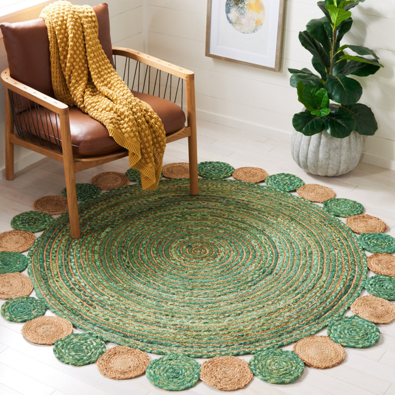 Tapis en jute de coton tissé à la main Sherise, Rond 6 pi