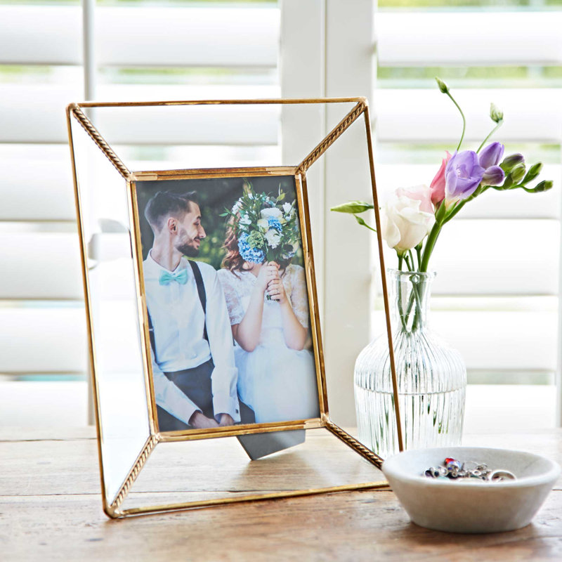 Anjana Recycled Glass and Gold Metal Photo Frame, 23.5cm H x 18.50cm W x 3.50cm D