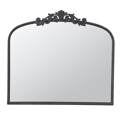 40" X 31" Arch Mirror With Elegant Baroque Decoration. Living Room, Bathrrom, . Black. 50% Glass, 30% Iron, 20% . 20.5Lbs Design. For Console, Bathroom.