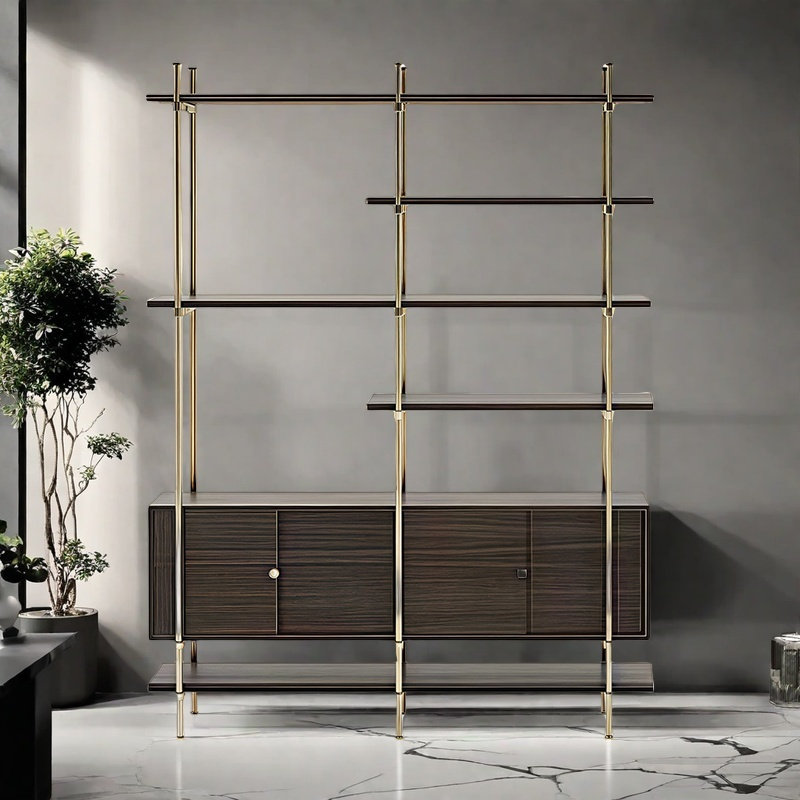 Bassilly, (6 Shelves) 82.6"H x 59"W x 14.1"D, Walnut