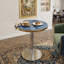 Table basse ronde en panneau de fibres à densité moyenne de 23,6 po avec comptoir de peinture UV, texture de marbre, bordure en acier inoxydable, pieds de table en métal, table basse de luxe moderne et légère.-543558180