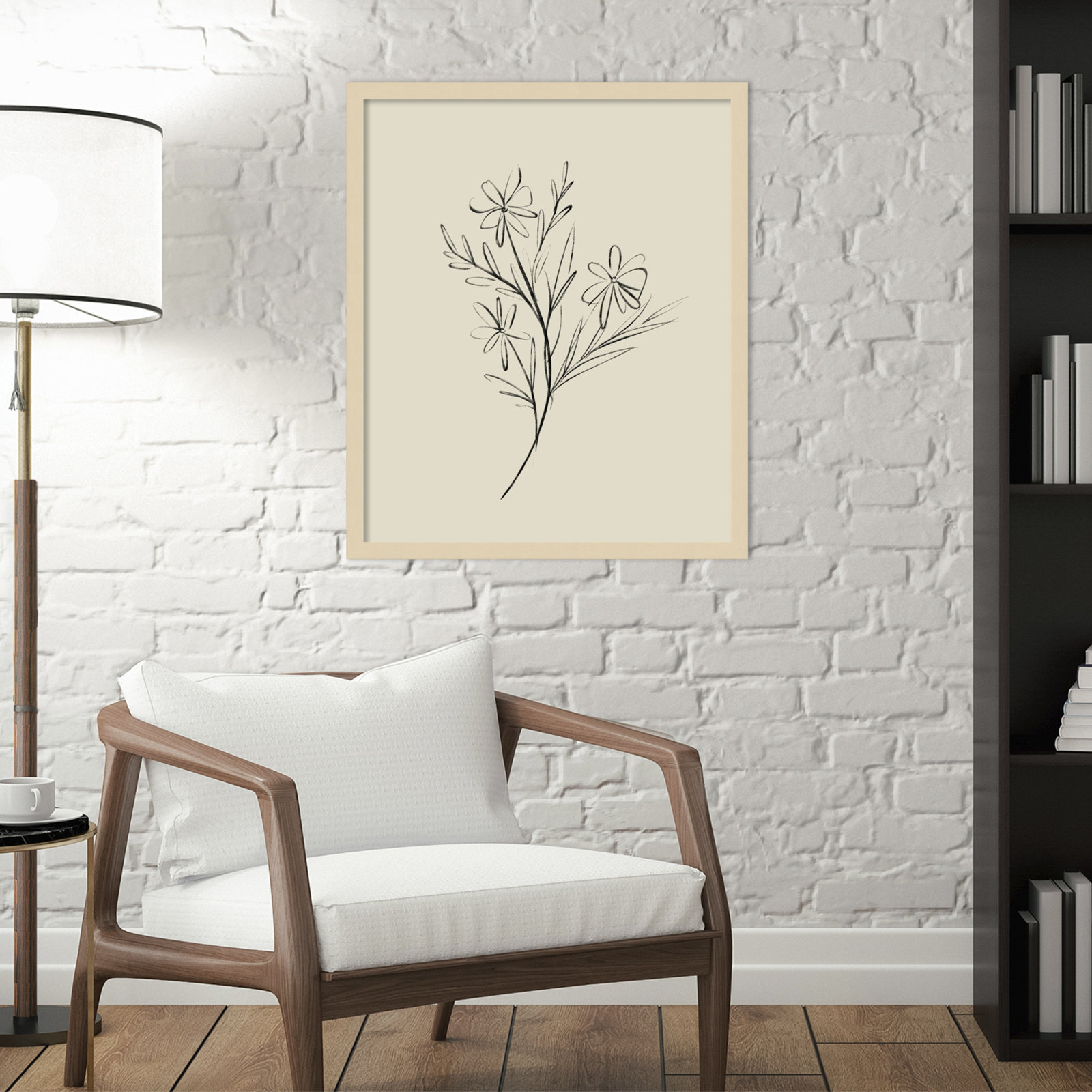Line Drawn Flowers 1 by Border Bloom - Picture Frame Art, Brown Framed, 21" W x 25" H x 1" D