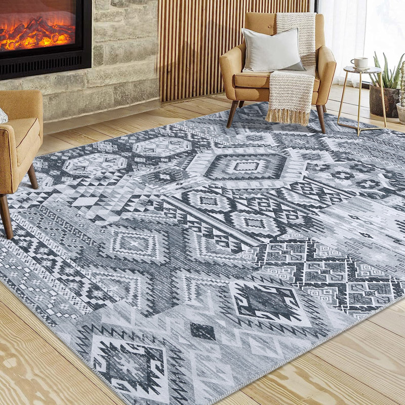 Boho Rug Area Rugs for Living Room Tribal Washable Rug Non-Slip Rugs for Bedroom Traditional Accent Carpet Stain-Resistant Floor Cover for Dining Room Playroom Kitchen Office