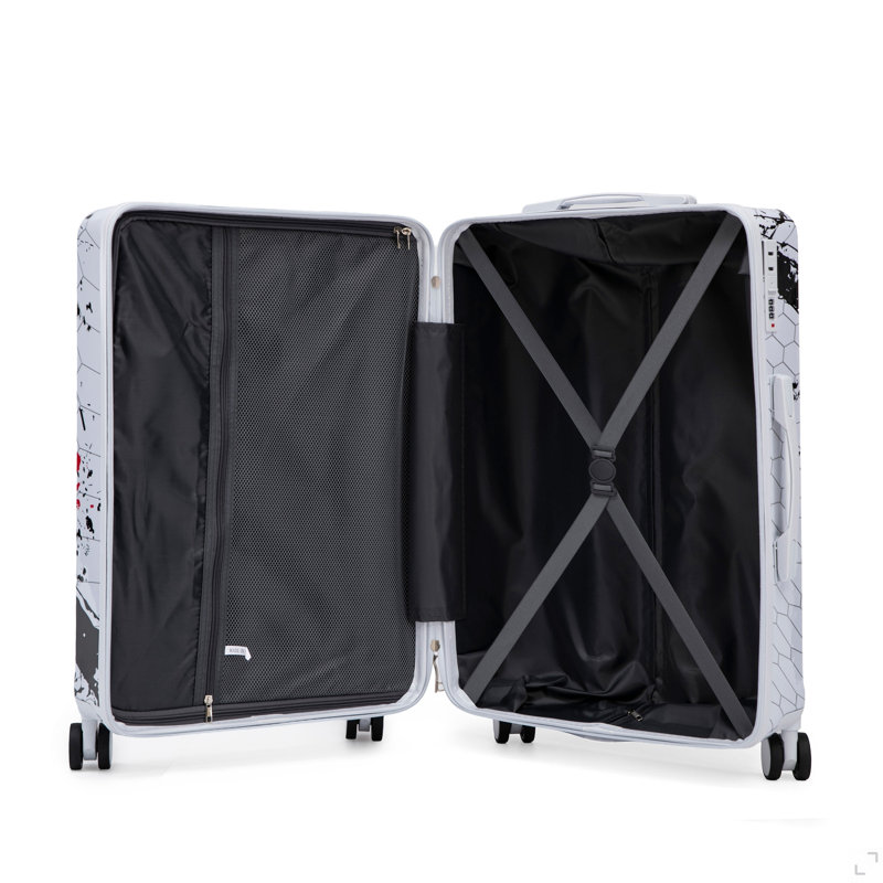 Valise à roulettes 28 pouces pour PC, valise de transport, avec motif imprimé et serrure à combinaison, Black