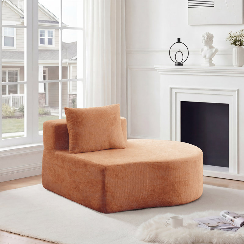 Boneless Upholstered Sectional Round Sofa, Orange, Right