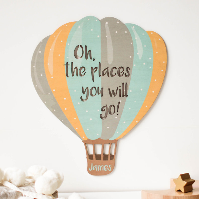 Jhalani Personalised Balloon Nursery Sign, Hot Air Balloon, Yes