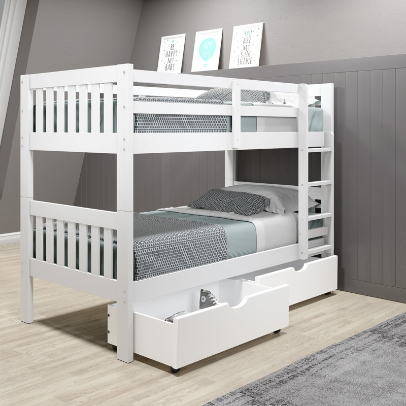 Noosa 2 Drawer Solid Wood Standard Bunk Bed, White, Twin over Twin