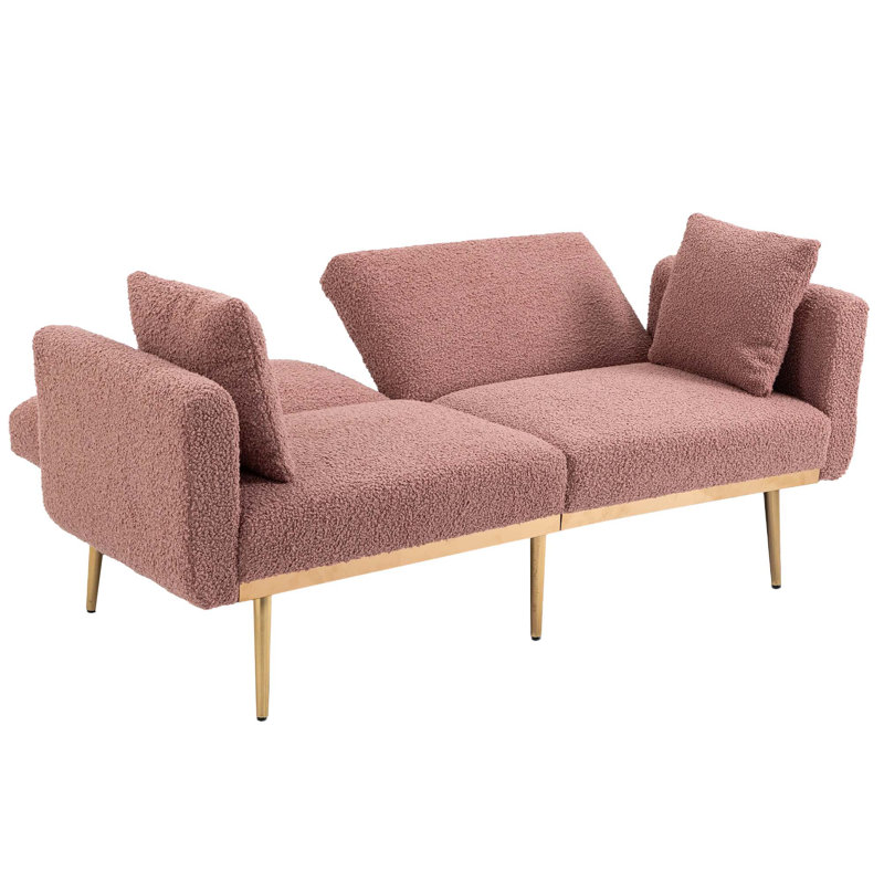 Canapé, canapé d'appoint, canapé avec pieds en métal, Brush Pink Teddy 100% Polyester