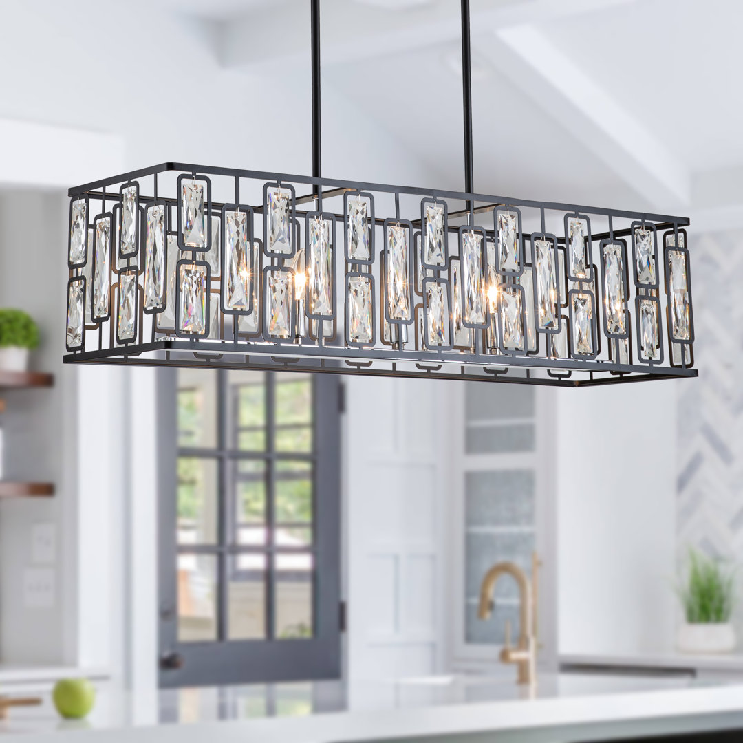 Marchand 5-Light Crystal 35.5"W in Black Dimmable & Adjustable Height Kitchen Island Pendant Light Willa Arlo™ Interiors