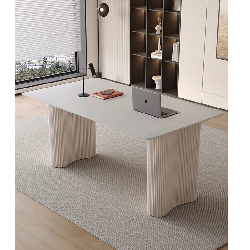 Bureau de style crème à plaque de roche, 29.53" H x 51.18" W x 27.56" D