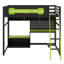 Lit mezzanine double avec bureau, tablettes de rangement et lumières DEL, lit mezzanine en bois avec ports USB et panneau perforé-1812795126