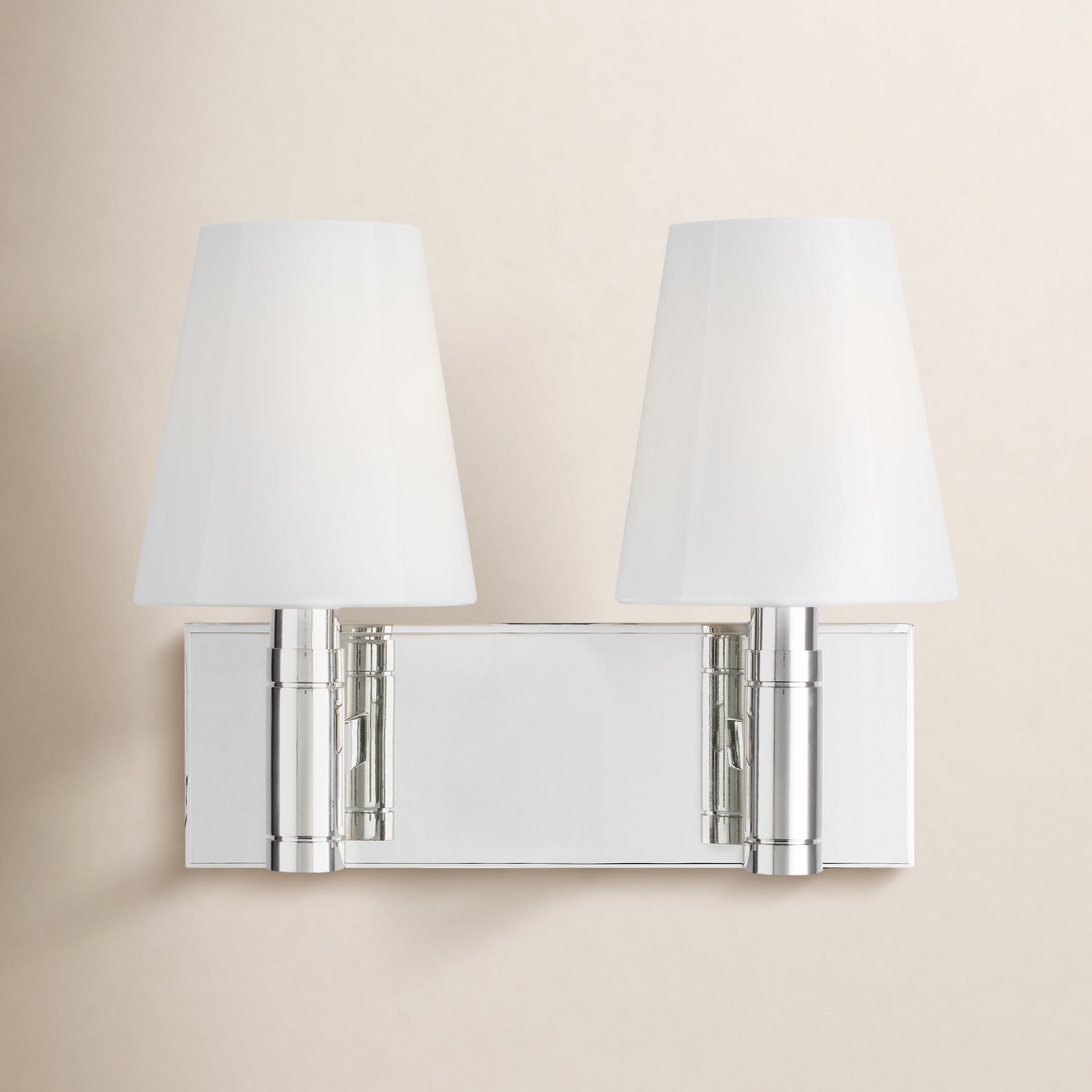 2 Light Frosted Dimmable Vanity Light, Polished Nickel
