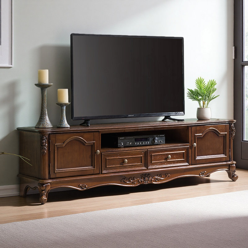 Meuble télé en bois massif American Retro, H 19,29 po x L 70,87 po x l 15,75 po, Brun noyer