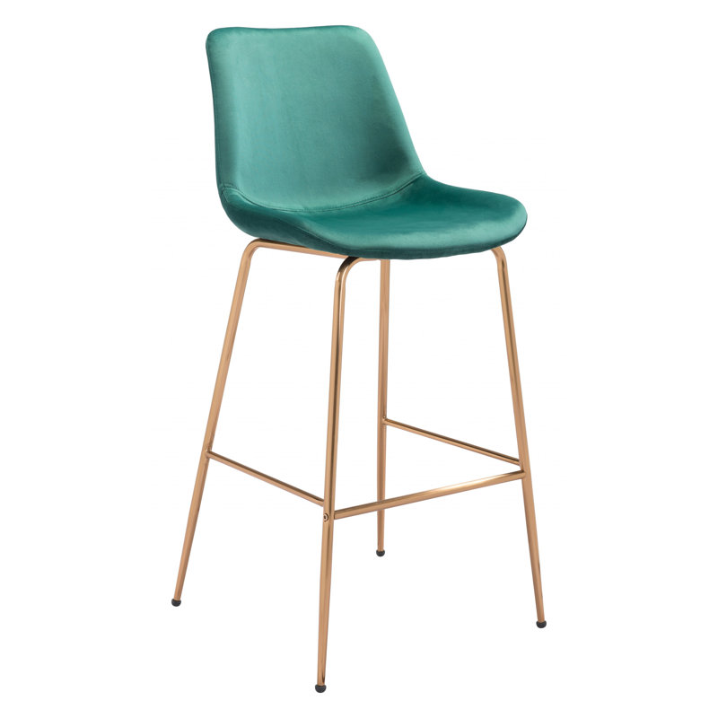 Modern Tony Green Velvet & Gold Steel Bar Stool