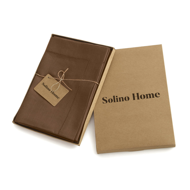 100% Pure Linen Hemstitch Dinner Napkins - Classic Hemstitch, Brown