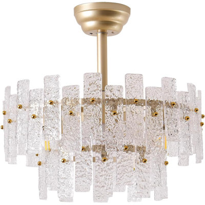 20" Gold Fandelier Ceiling Fan With Light,Gold Crystal Chandelier Ceiling Fans With Lights And Remote Control,Mid-Century Modern Caged With 6 Speeds For Living Room Bedroom Nursery