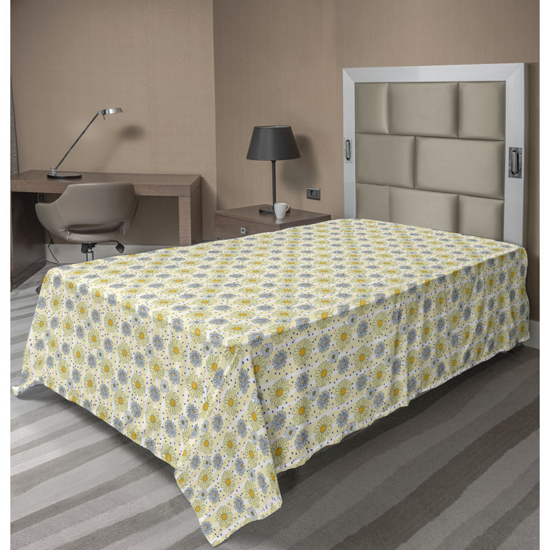 Ambesonne Floral Top Flat Sheet Flowers Leaves Vintage Art, Twin XL Flat Sheet, Earth Yellow Soft Blue Floral