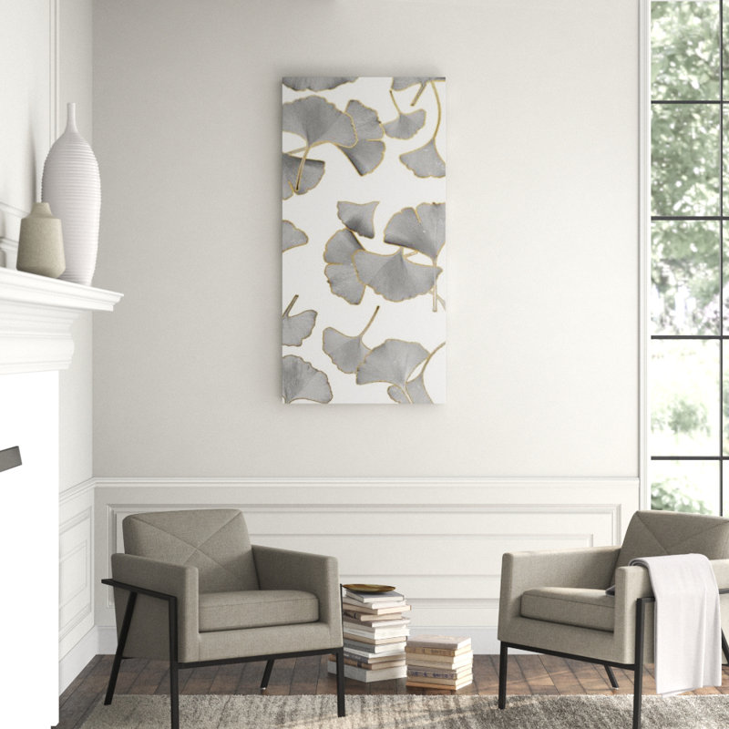 Biloba On Gray I Print by James McAllen, Gilded Gold, 60" H x 30" W