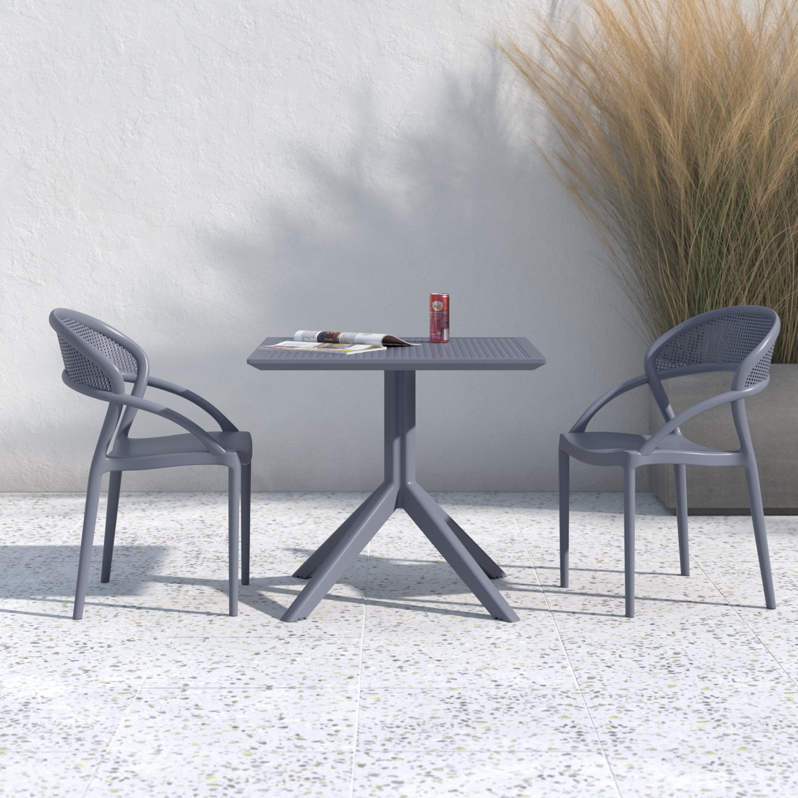Farrah Patio 3 Piece Bistro Set, Dark Gray