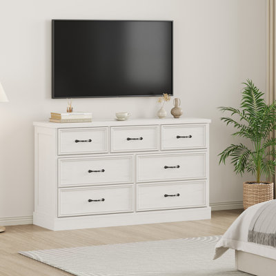 7 Drawer Wooden Dresser, 55" Wide Chest with Large Storage for Bedroom or Living Room