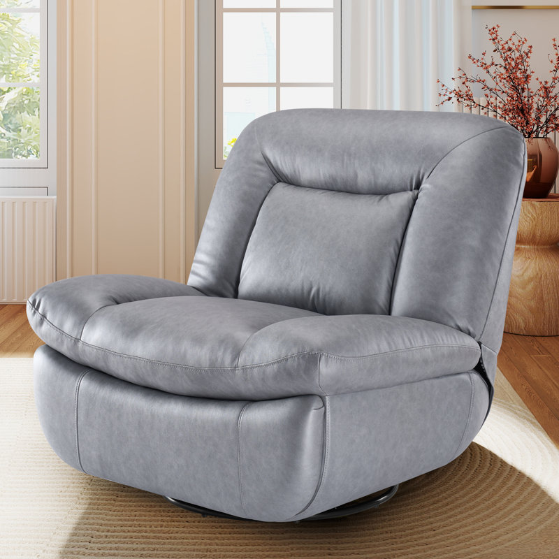 Faux Leather Armless Swivel And Rocking Accent Chair, Gray