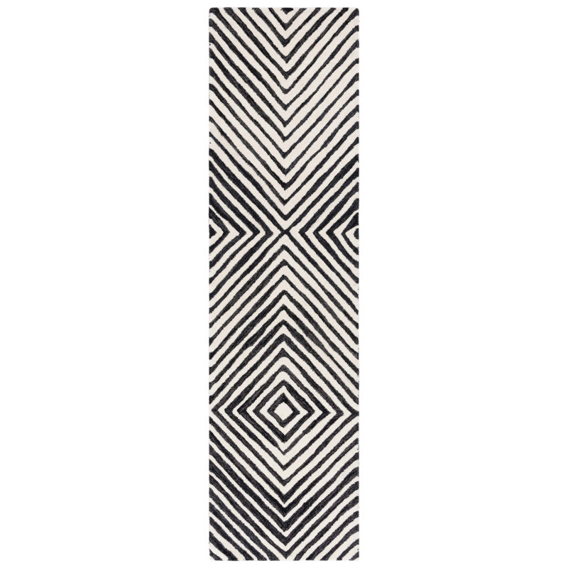 Joahan Geometric Hand Tufted Wool/Cotton Area Rug in Black/Ivory, Runner 2'3" x 9'