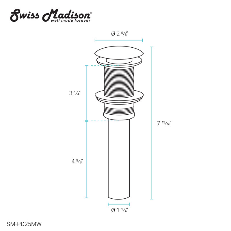 Drain escamotable pour lavabo de salle de bain Swiss Madison, Blanc mat