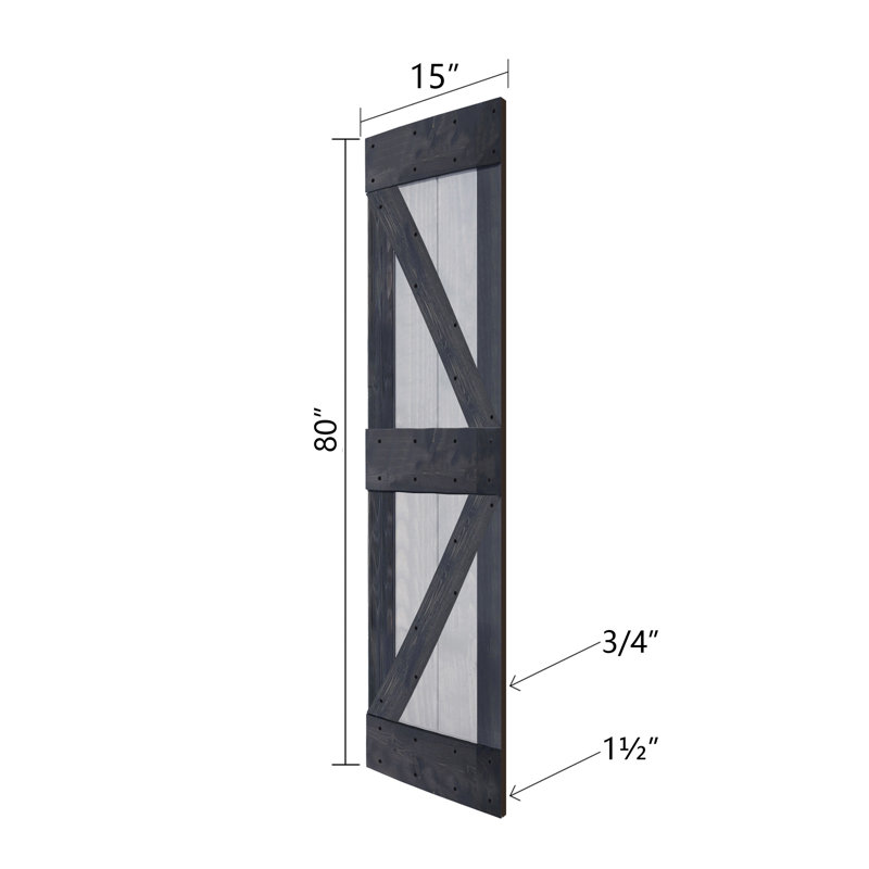 Porte de grange double pliante en bois massif de style K avec ensemble de quincaillerie - Assemblage requis, 60 po x 80 po