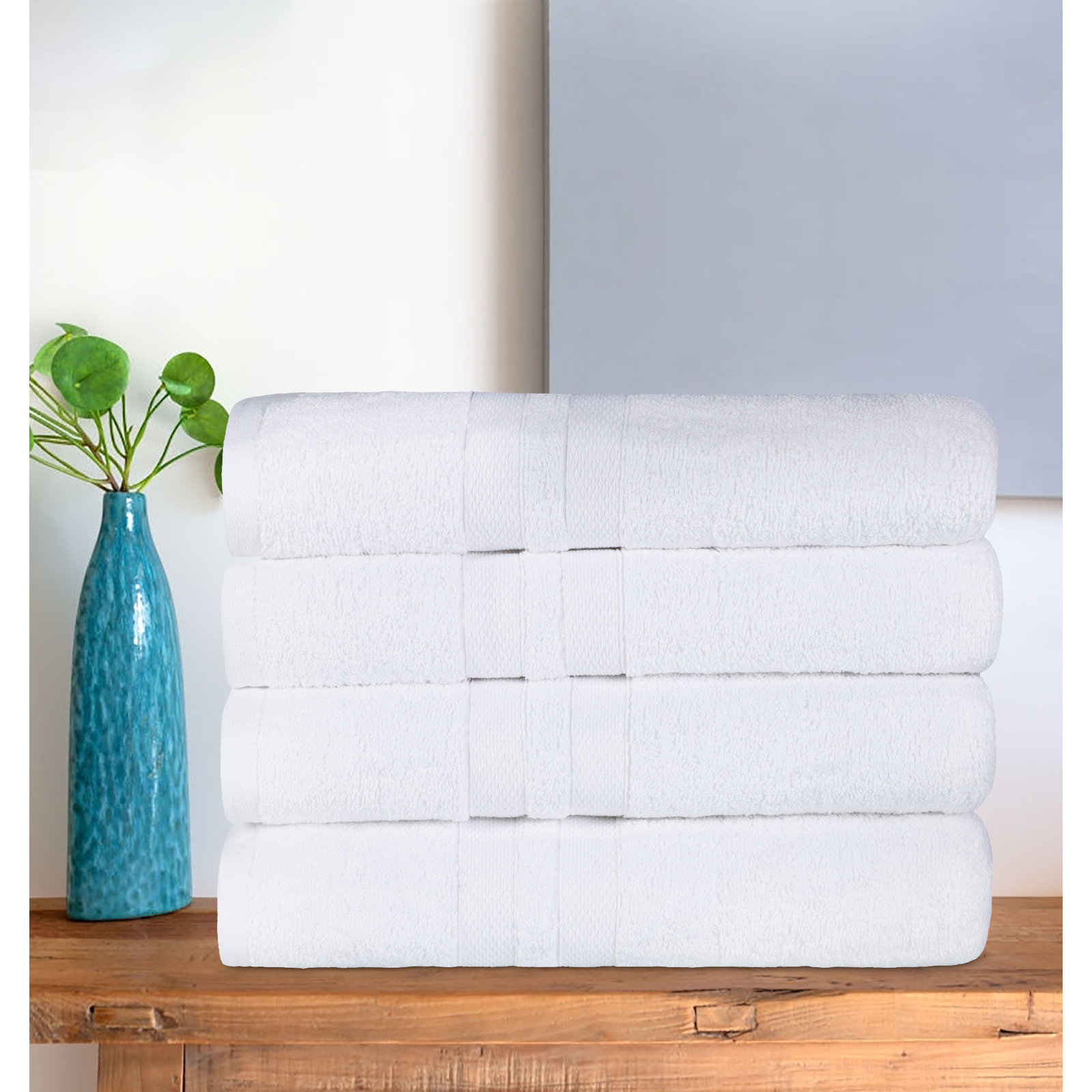 Quick-Drying Cotton Bath Towel Set, White