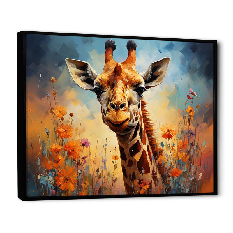 Girafe brune expressionniste - impression, H 12 po x l 20 po x P 1 po, Cadre flottant noir