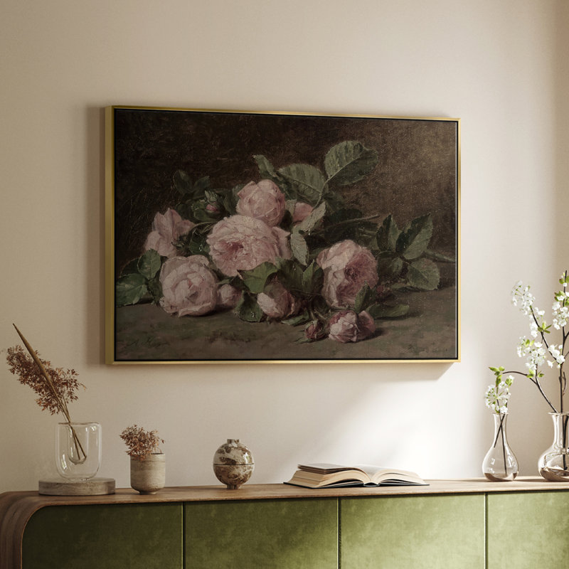 Botanique rétro - XLI, H 25 po x l 37 po x P 2 po, Toile avec cadre flottant or