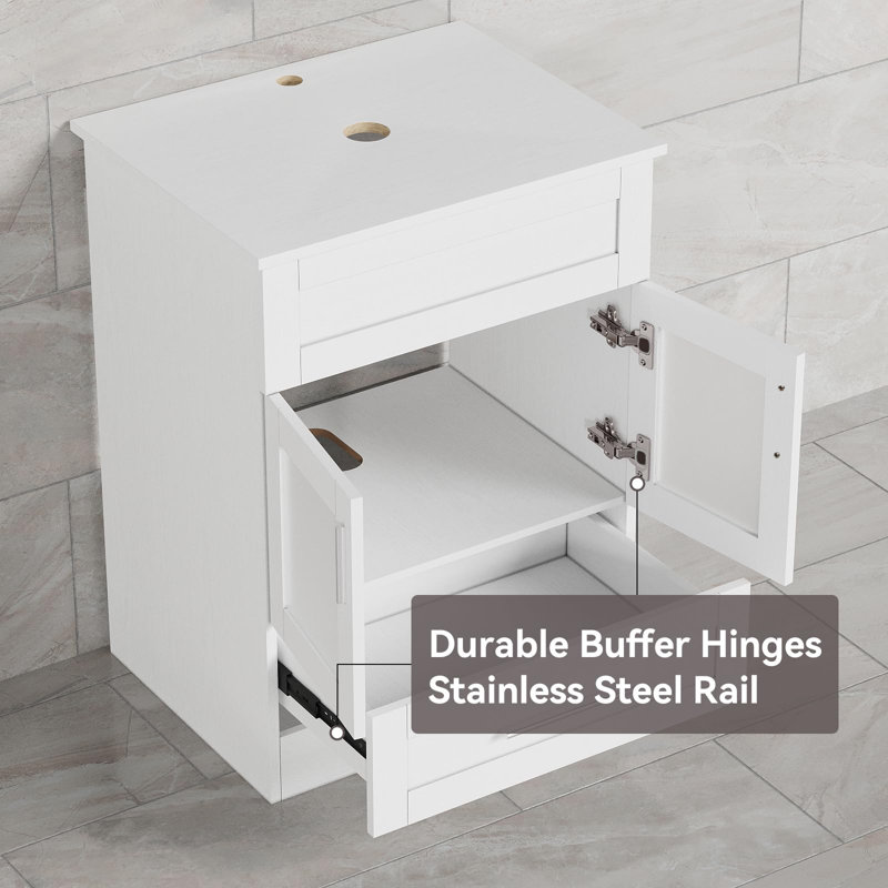 Freestanding Under Sink Cabinet with Drawer, Bathroom Storage Cupboard with Glass, Basin Vanity Unit, White