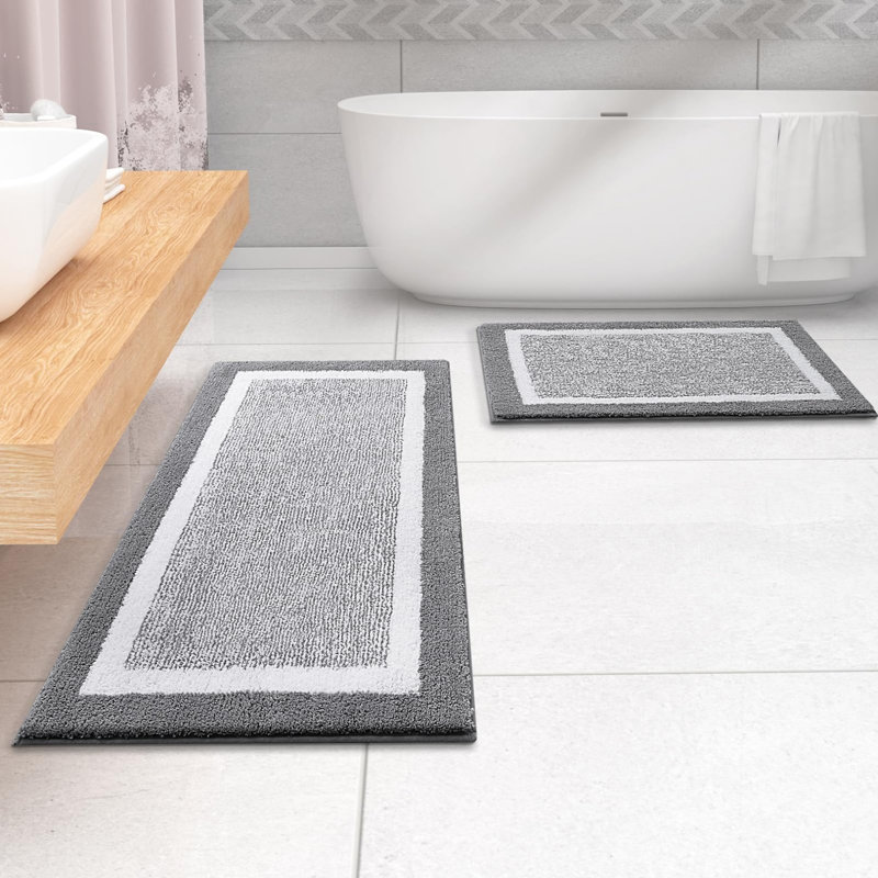 Tapis pour salle de bain en microfibre / microsuède (ensemble de 2), Gris clair,  L 24 po x l 16 po