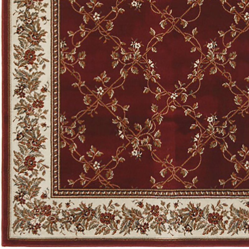Traditional Oriental Red burgundy Area Rug – Trellis Design, Rectangle 7'9" x 9'6"
