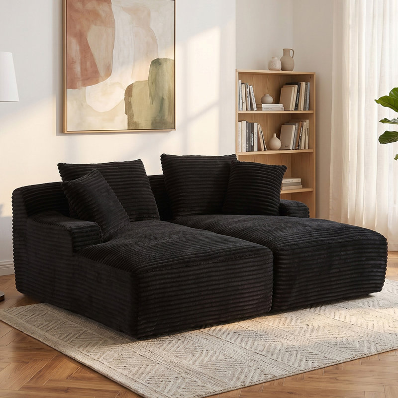 Canapé surdimensionné 79 po avec méridienne 79 po, Noir, H 34 po x l 79 po x L 62 po