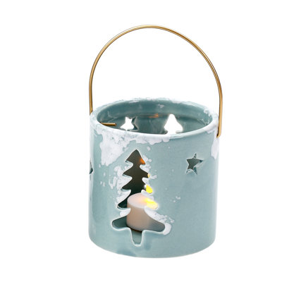 3.75" Green Christmas Tree Cut Out Tea Light Candle Holder