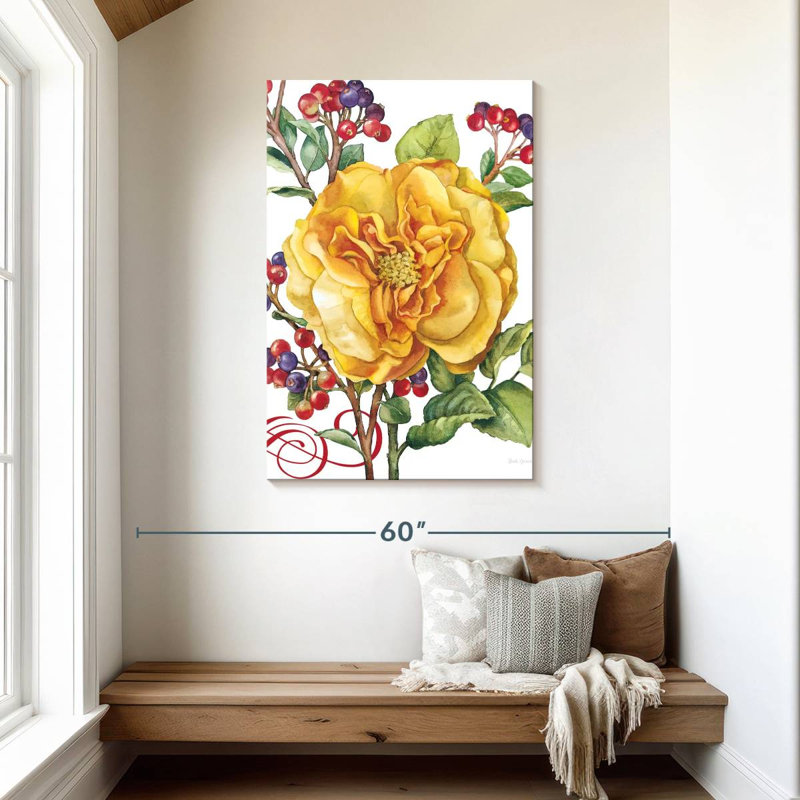 Harnek fleurs et baies rose, H 45 po x l 30 po