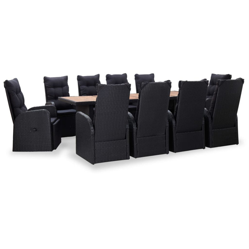Netea Rectangular 10 - Person Dining Set with Cushions, Black
