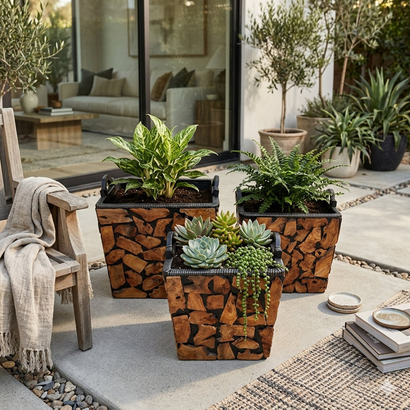 Faycelles Handmade Wood Pot Planter