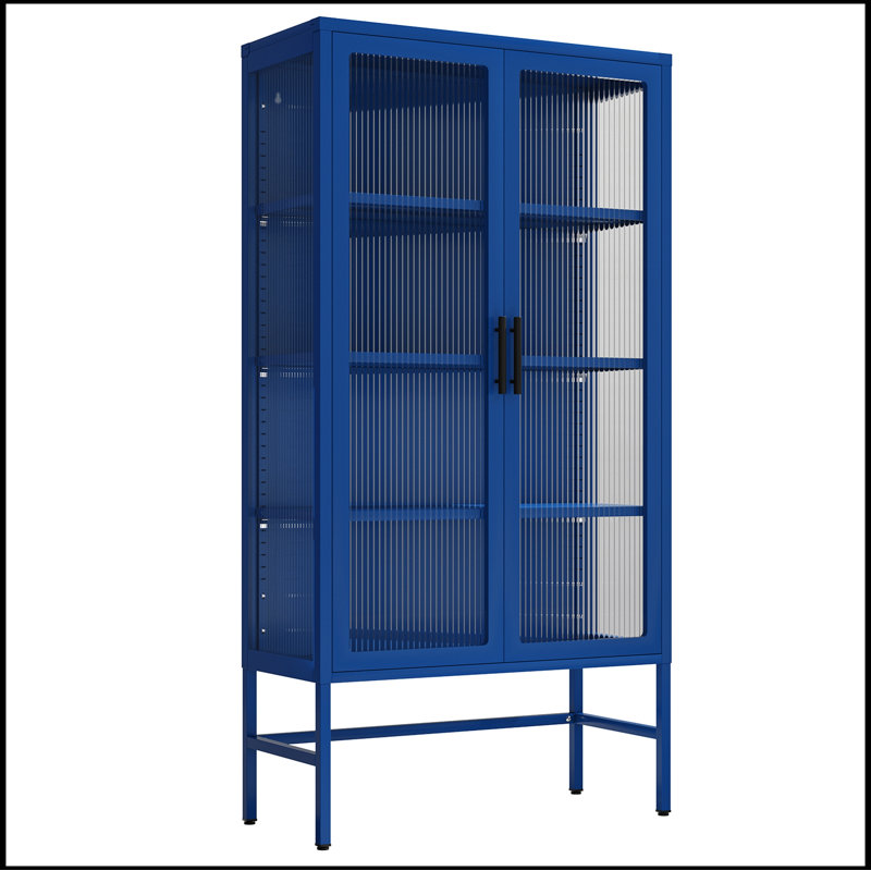 Armoire de rangement à double porte vitrée avec tablettes réglables Fioranna, Bleu
