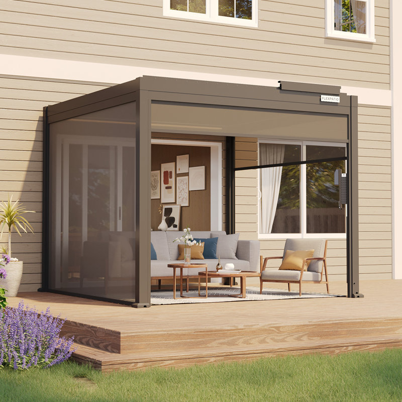 Pavillon de jardin permanent en métal L 10 pi. Pergola d'extérieur à persiennes motorisée D Power +, l 10 pi x P 10 pi