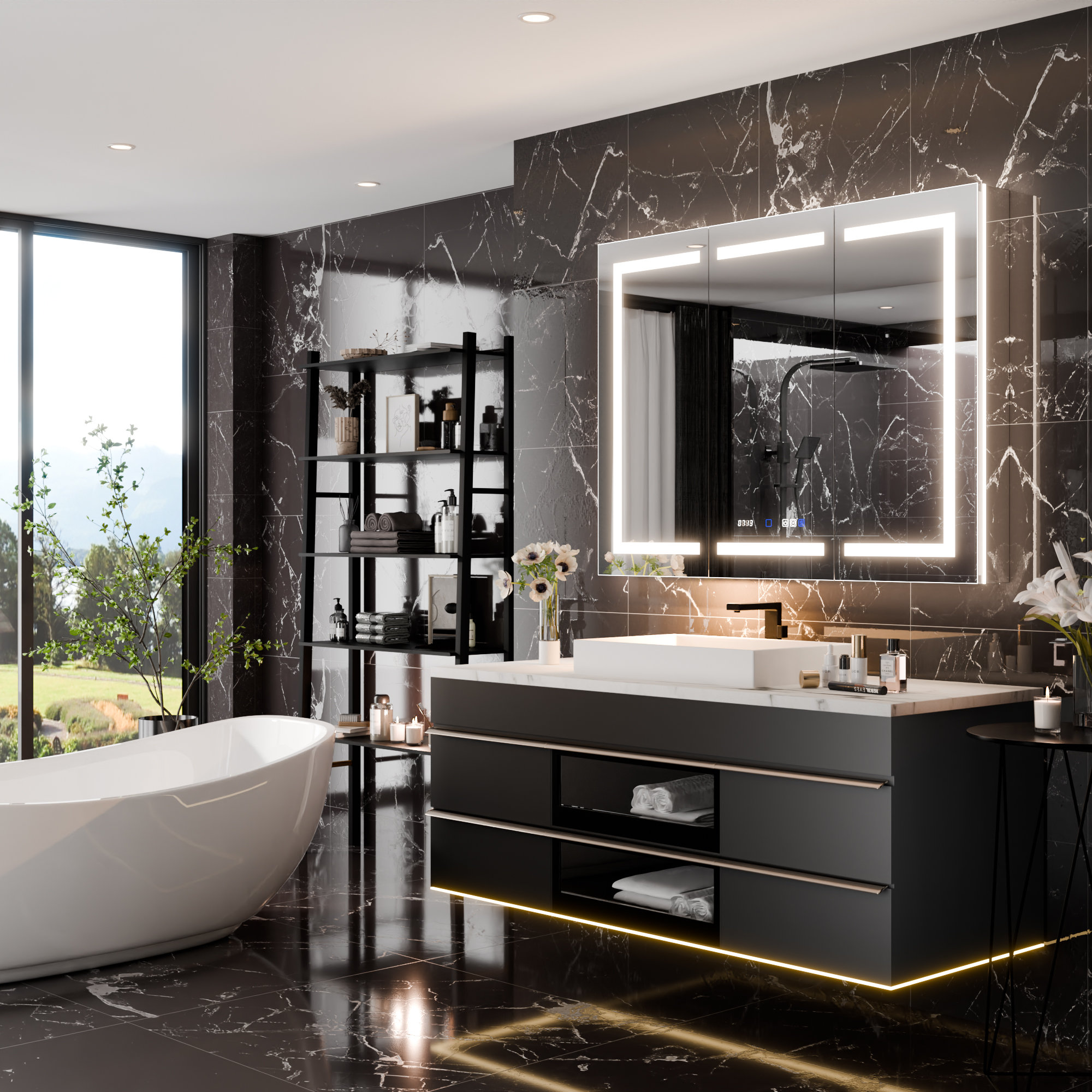 MODLAND Elevs LED Lighted Inset Mirrored Medicine Cabinet with ...