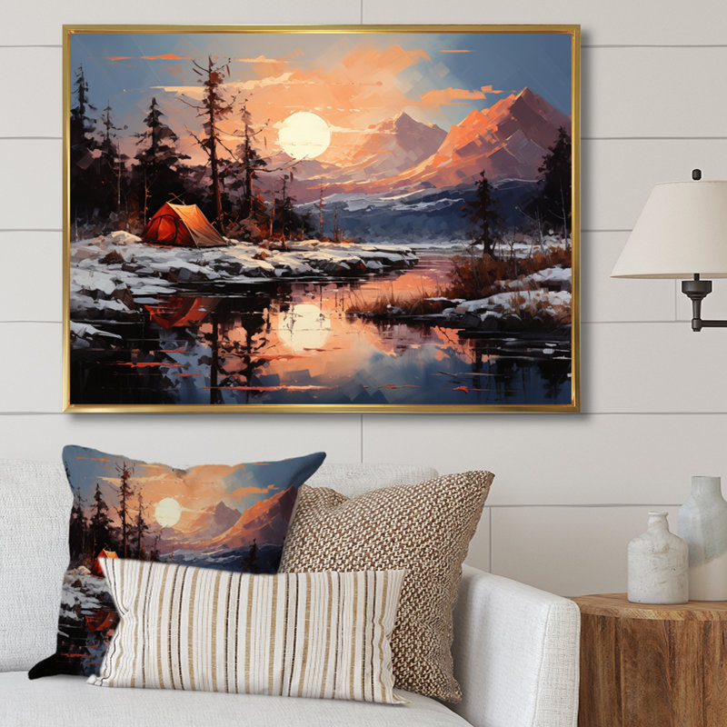 «Campingtravel Winters Whisper IV», reproduction sur toile, H 12 po x l 20 po x P 1 po, Cadre flottant doré