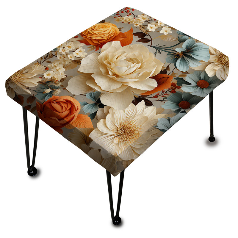 Orange Rustic Elegance Floral Pattern - Floral Rectangle Ottoman