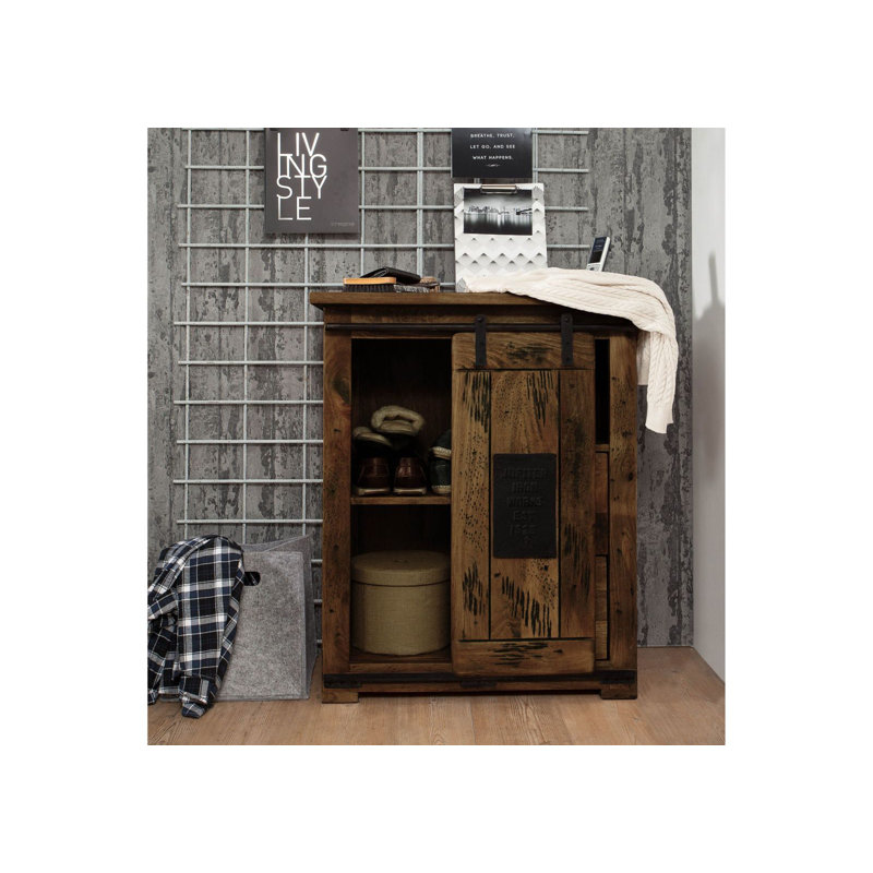 Railway Solid Wood 75cm W 2 - Drawer Chest of Drawers, Brown lacquered