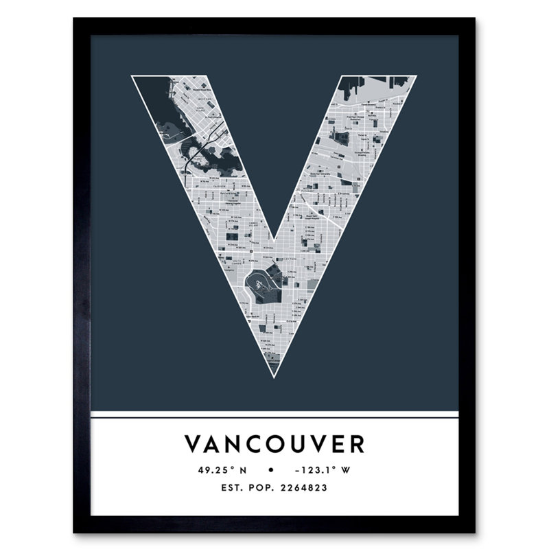 Vancouver City Map Vancouver Navy 1 Piece Single Picture Frame Wall Art