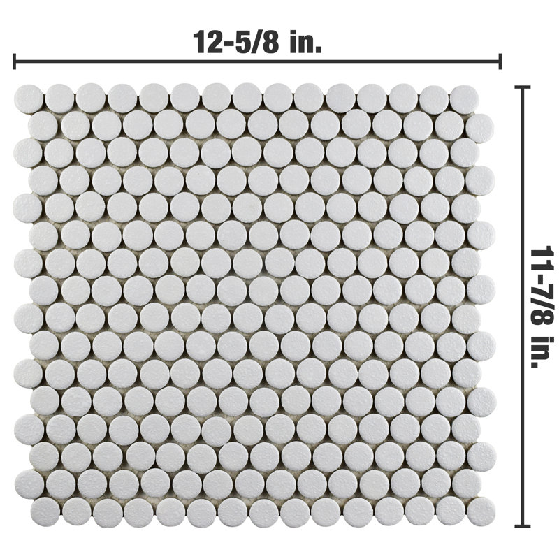 Hudson Penny Round 11-7/8 " x 12-5/8 " Porcelain Mosaic Floor & Wall Tile, White
