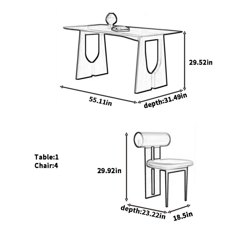 Ensemble de table à manger et de chaises de style rétro français, H 29,52 po x L 55,11 po x l 31,49 po