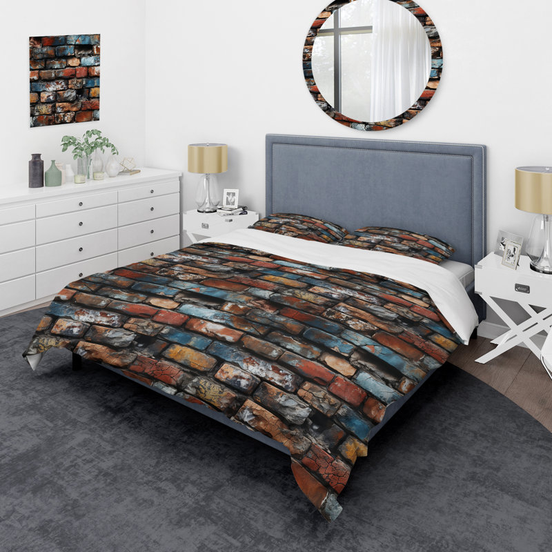 Timeless Brick Elegance - Ensemble de housse de couette en brique, Housse de couette pour grand lit et 2 taies décor