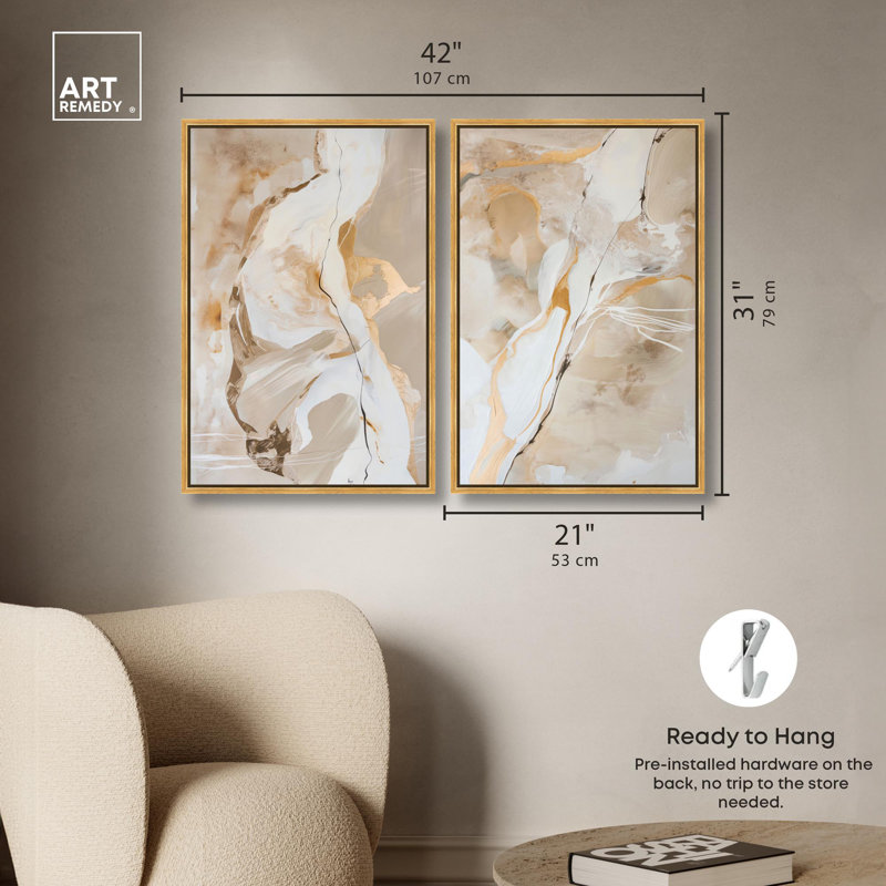 Ensemble de 2 reproductions sur toile Luxe , H 31 po x l 21 po, Impression dans un cadre flottant sans passe-parto, Doré